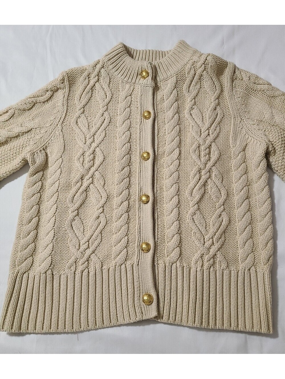 Tuckernuck Colette XL Quiet Luxe Ivory Gold Cotton Sweater Cardigan Preppy
